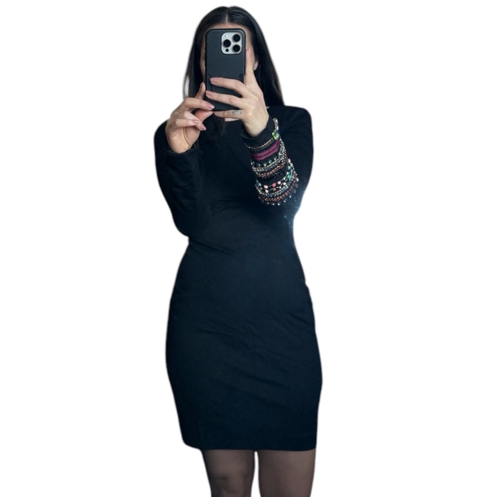 NTW! Cynthia Rowley Beaded Sleeve bodycon dress LBD!! - Picture 3 of 6